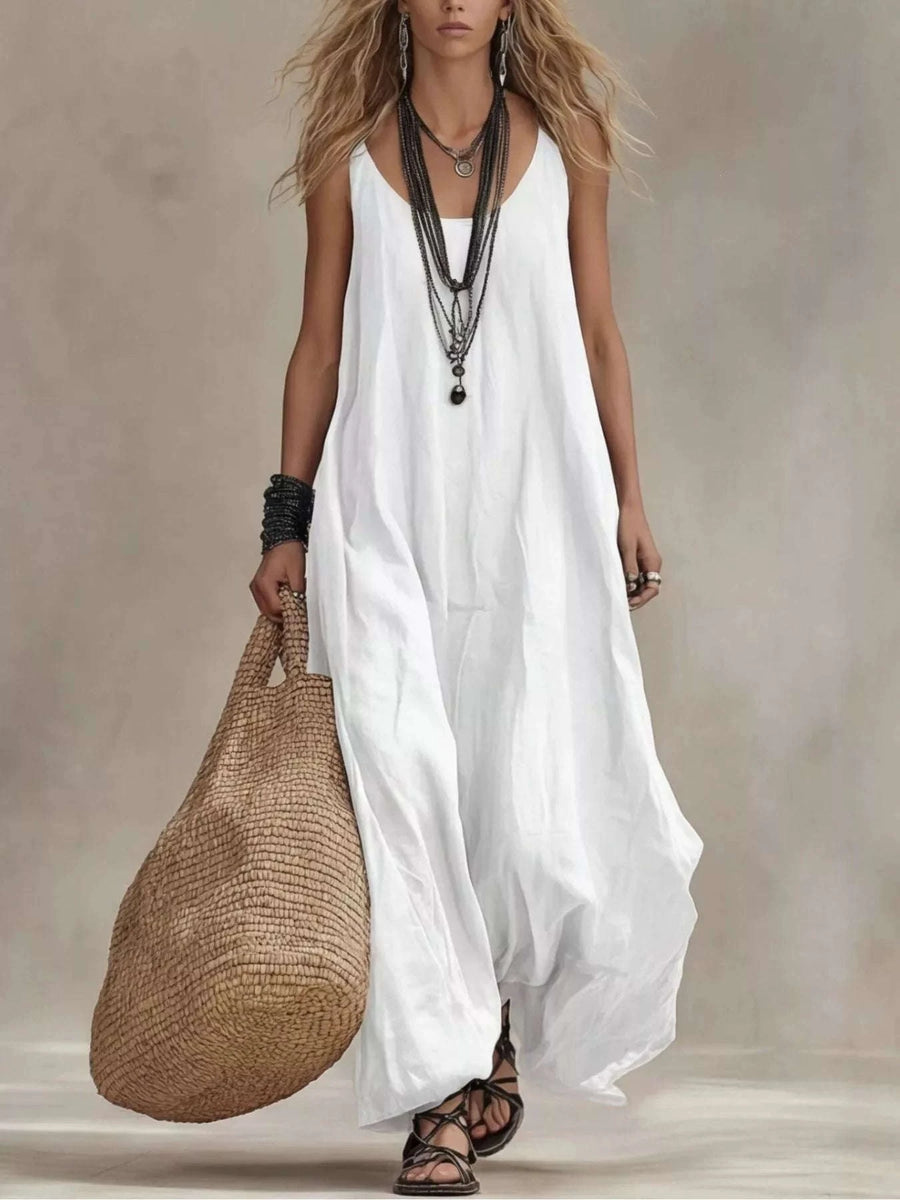 Robe Longue Col Rond Sans Manches Grande Taille