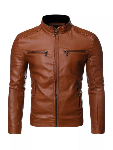 Men's Plus Size Zip Up Leather Moto Jacket - photo produit 1 - VELZAR