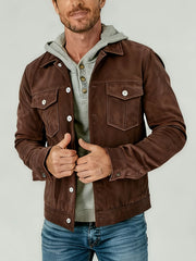 Blouson Trucker Homme Effet Daim Marron - vue 3