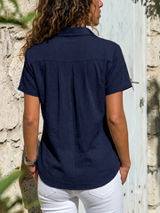 Chemises d'été à manches courtes pour femmes, chemisiers décontractés à boutons, col rabattu uni, hauts avec poches, vêtements amples pour femmes