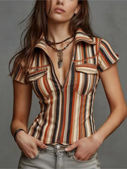 Chemise Femme Denim Rayée Manches Courtes - vue 4