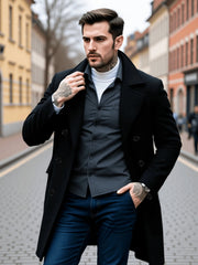 Pardessus en laine à Double boutonnage pour hommes, Trench-Coat épais, coupe-vent, chaud, tendance de la mode européenne et américaine, hiver