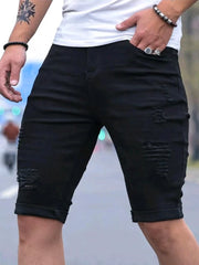 Short en jean rétro pour homme, taille haute, déchiré, coupe droite, extensible, style américain, pour l'été