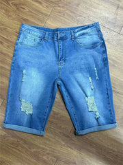 Short en jean rétro pour homme, taille haute, déchiré, coupe droite, extensible, style américain, pour l'été