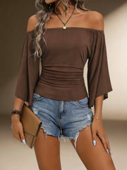 Crop Top Femme Rouge Épaules Dénudées - vue 6