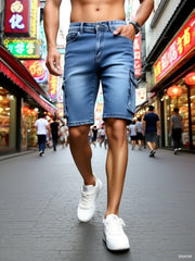 Short en jean multi-poches à cinq points pour homme, ample, grande taille, court, section fine, streetwear, cargo, été ﻿