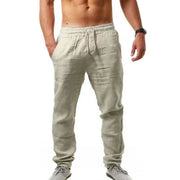 Pantalon d'été en coton et lin pour hommes, couleur unie, respirant, décontracté, taille élastique, Fitness, Hip-Hop, Streetwear