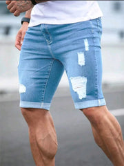Short en jean rétro pour homme, taille haute, déchiré, coupe droite, extensible, style américain, pour l'été
