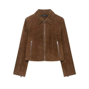 Veste Femme Effet Daim Marron Col Chemise - vue 6