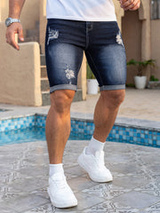 Short en Jean Homme Délavé Troué Coupe Cintrée