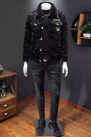Hiver hommes or fourrure de vison épaissi peau de mouton hydrofuge une pièce col Manteau hommes laine Trench Manteau Homme Hiver
