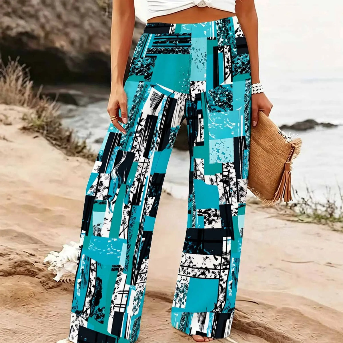Pantalon Palazzo Femme Imprimé Floral Taille Haute