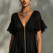 Mini Robe Élégante Col V Manches Courtes