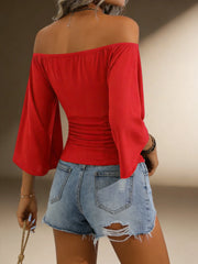 Crop Top Femme Rouge Épaules Dénudées - vue 2