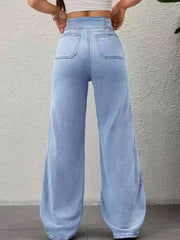 Pantalon Large Femme Ceinture Poches Plaquées