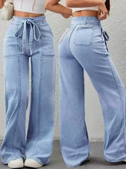 Pantalon Large Femme Ceinture Poches Plaquées