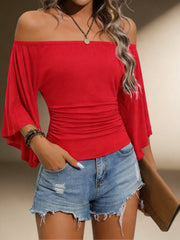 Crop Top Femme Rouge Épaules Dénudées - vue 4