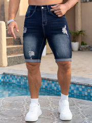 Short en Jean Homme Délavé Troué Coupe Cintrée