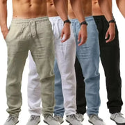 Pantalon d'été en coton et lin pour hommes, couleur unie, respirant, décontracté, taille élastique, Fitness, Hip-Hop, Streetwear