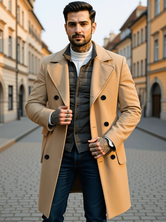 Pardessus en laine à Double boutonnage pour hommes, Trench-Coat épais, coupe-vent, chaud, tendance de la mode européenne et américaine, hiver