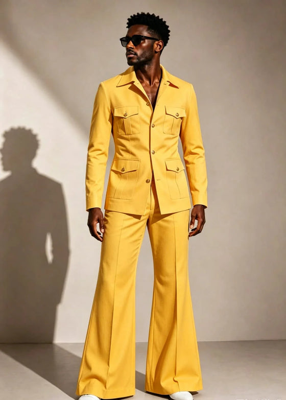 Ensemble de costume 2 pièces Thorndike Fashion pour homme, costume safari blanc pour homme avec pantalon à jambes larges |   Blazer Safari de Luxe 2 Pièces
