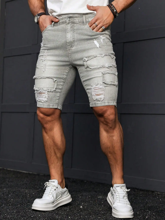 Bermuda en Jean Homme Gris Effiloché - vue 1