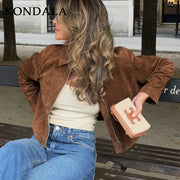 Veste Femme Effet Daim Marron Col Chemise - vue 4