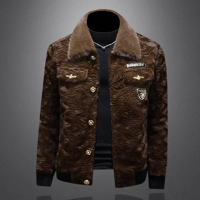 Hiver hommes or fourrure de vison épaissi peau de mouton hydrofuge une pièce col Manteau hommes laine Trench Manteau Homme Hiver