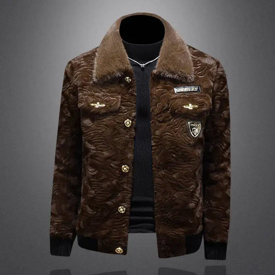 Hiver hommes or fourrure de vison épaissi peau de mouton hydrofuge une pièce col Manteau hommes laine Trench Manteau Homme Hiver