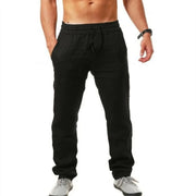 Pantalon d'été en coton et lin pour hommes, couleur unie, respirant, décontracté, taille élastique, Fitness, Hip-Hop, Streetwear