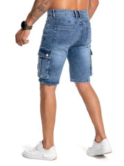 Short en jean multi-poches à cinq points pour homme, ample, grande taille, court, section fine, streetwear, cargo, été ﻿