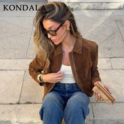 Veste Femme Effet Daim Marron Col Chemise - vue 3