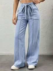 Pantalon Large Femme Ceinture Poches Plaquées