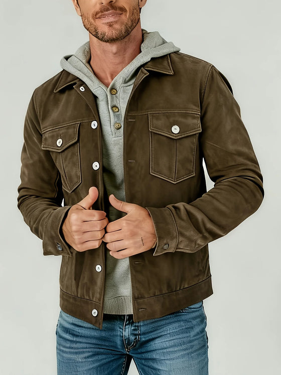 Blouson Trucker Homme Effet Daim Marron - vue 1