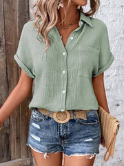 Chemise décontractée en coton pour femmes, style vintage, manches courtes, chemise slim élégante, col rabattu, tunique unie, streetwear Harajuku, hauts