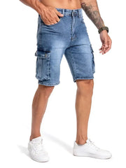 Short en jean multi-poches à cinq points pour homme, ample, grande taille, court, section fine, streetwear, cargo, été ﻿
