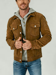Blouson Trucker Homme Effet Daim Marron - vue 4