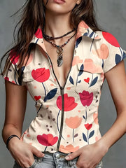 Chemise Femme Effet Denim Imprimé Floral - vue 6