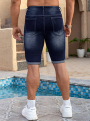 Short en Jean Homme Délavé Troué Coupe Cintrée