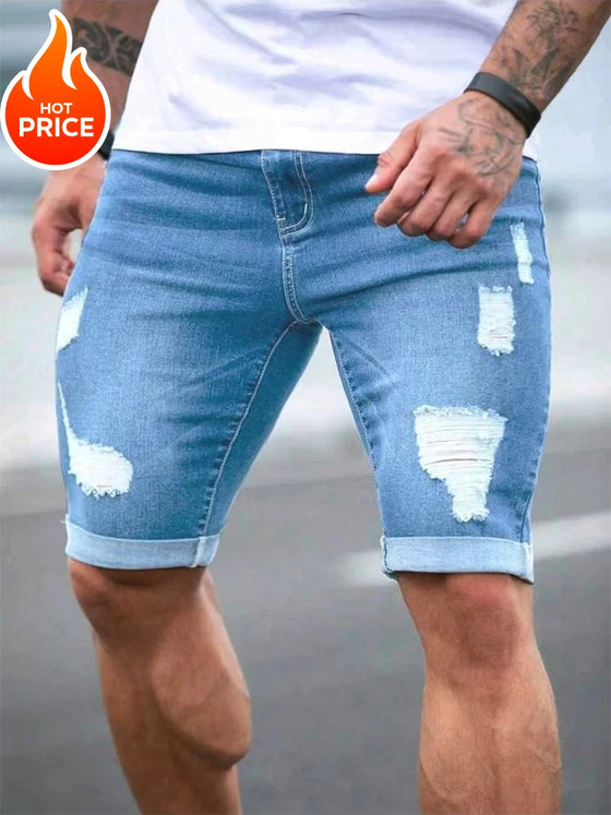 Short en jean rétro pour homme, taille haute, déchiré, coupe droite, extensible, style américain, pour l'été