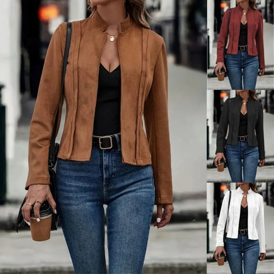 2026 AliExpress Wish Amazon, Cardigan court polyvalent à manches longues et couleur unie pour femme, style hiver, vêtement féminin élégant