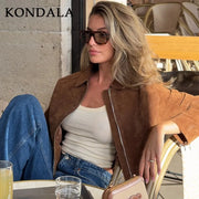 Veste Femme Effet Daim Marron Col Chemise - vue 2
