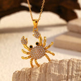 18K Gold-Plated Crab Pendant Necklace featuring a sparkling crab design with rhinestones, perfect for women.