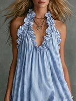 Full Size Ruffled Trim Halter Neck Mini Dress Plus Size - photo produit 9 - VELZAR