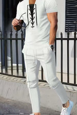 Men's Full Size Lace-Up Front Top and Pants Casual Set Plus Size - photo produit 9 - VELZAR