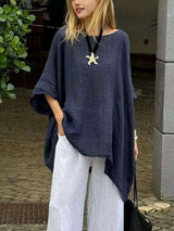 Full Size Loose Fit Asymmetrical Hem Top Plus Size - photo produit 5 - VELZAR