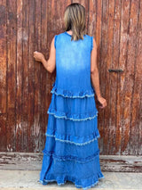Robe Longue en Denim Superposée à Ourlet Brut - photo produit 3 - VELZAR