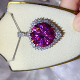 20 Carat Moissanite 925 Sterling Silver Pendant Necklace with a vibrant pink gemstone, showcasing exquisite craftsmanship.