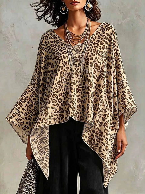 Full Size Leopard Print Asymmetrical Hem Top Plus Size - photo produit 1 - VELZAR