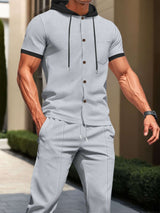 Men's Full Size Short-Sleeve Hooded Top and Shorts Set Plus Size - photo produit 2 - VELZAR